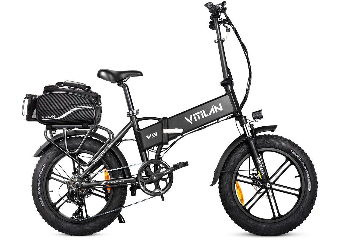 V3 2.0 Folding Fat Tires Adult All Terrain Electric Bike, Black / Waterproof Bike Rack Bag V3 2.0 Folding Fat Tires Adult All Terrain Electric Bike, Black / Waterproof Bike Rack Bag