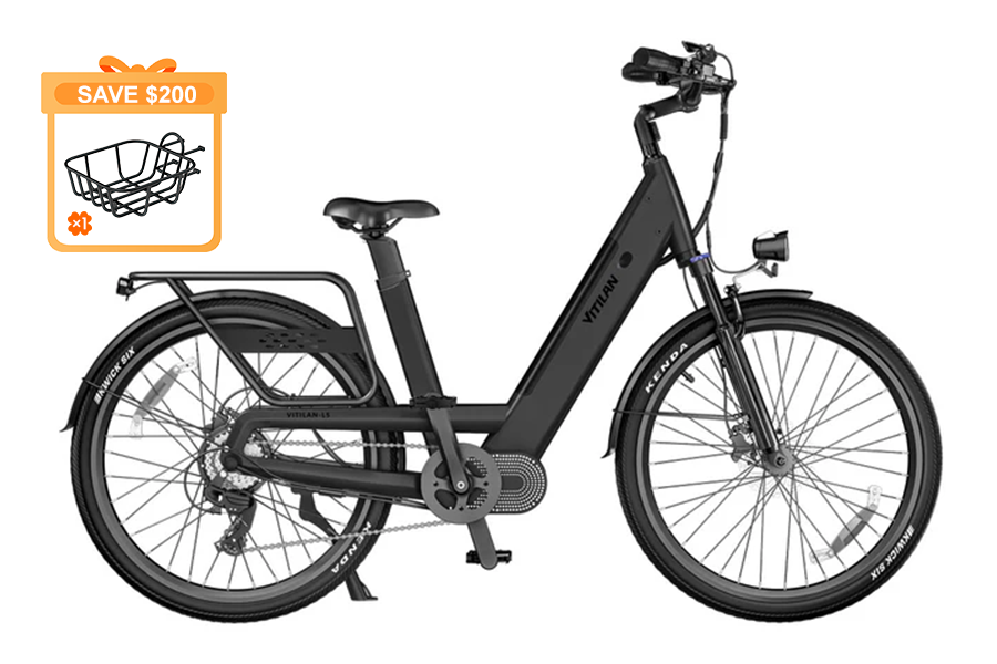 Vitilan L5 Urban Commuter Electric Bike, Black / Bike Only