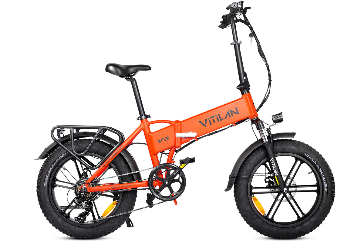 V3 2.0 Folding Fat Tires Adult All Terrain Electric Bike, orange / Bike Only