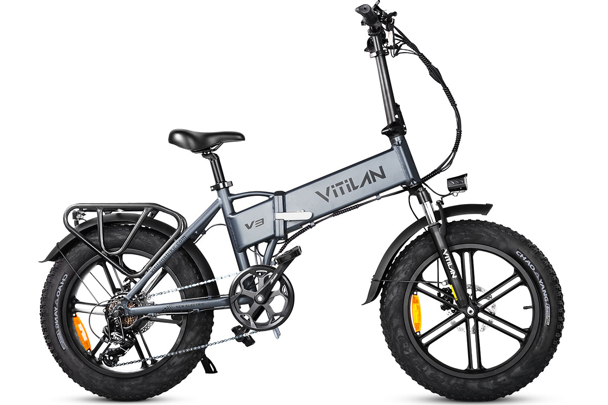 electric folding mountain bicycle V3 2.0 Folding Fat Tires Adult All Terrain Electric Bike, dark grey / Waterproof Bike Rack Bag